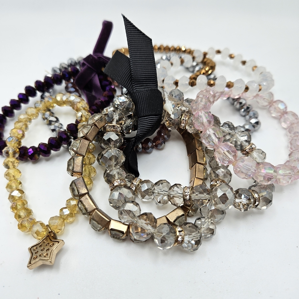 NEW VINTAGE Mixed Color Faceted Glass Beaded Stretch Bracelet Lot of 11 - Picture 6 of 6